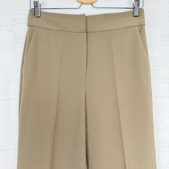 Theory Admiral Crepe High Waist Wide Leg Pants Size 4 Tan Neutral Office Preppy - Picture 2 of 16